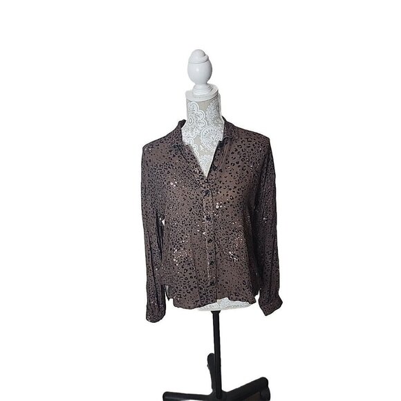 SALTWATER LUXE BROWN Long SLEEVE Button Down Viscose Top XS - Picture 1 of 8